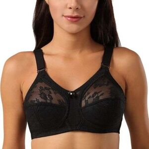 40C Sheroine Minimizer Plus Size Lace Wirefree Ultrathin Unpadded Bra, Black